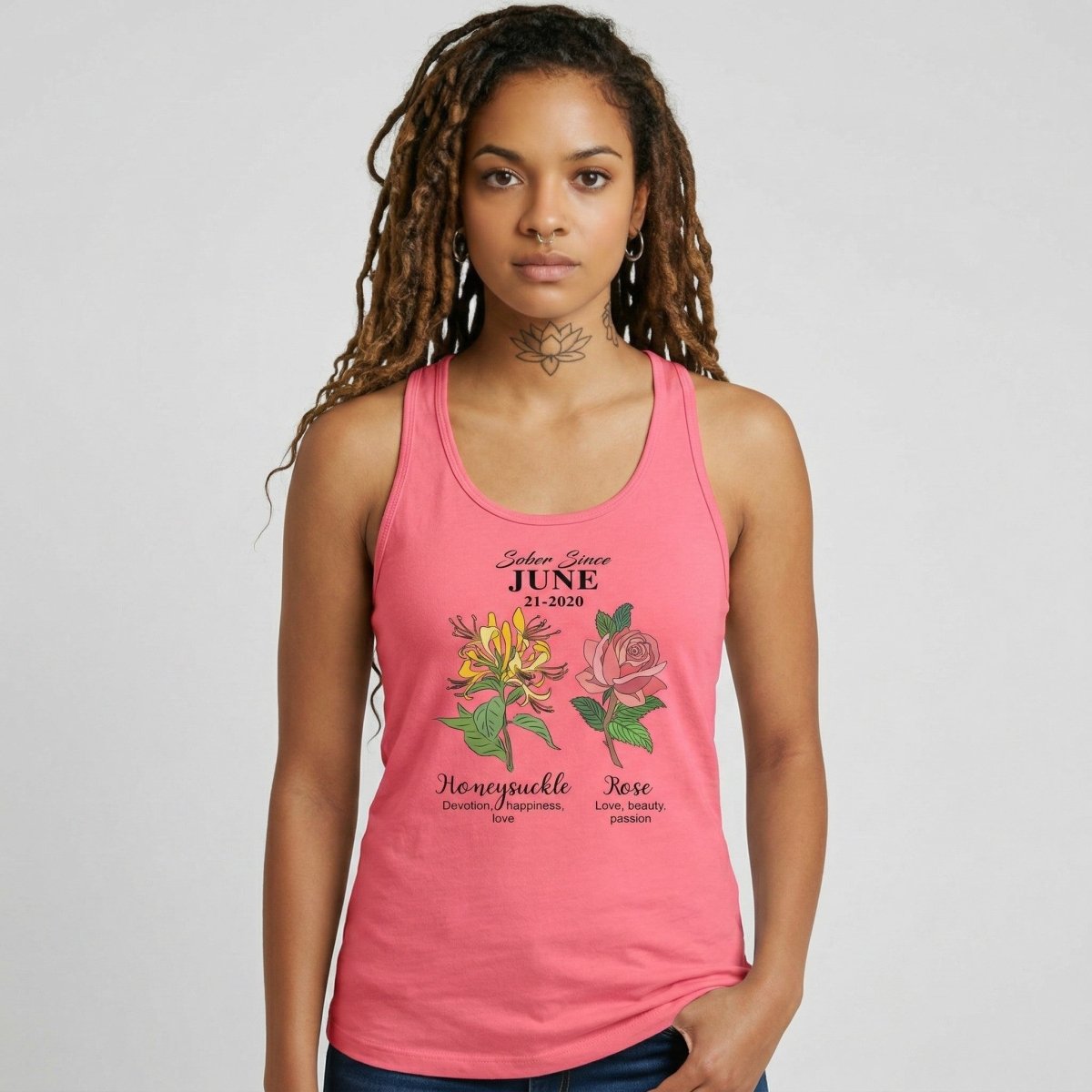 Sober Since Monthly Flower Personalized with Your Sober Date Sober Tank Top packaging detail (view 8)