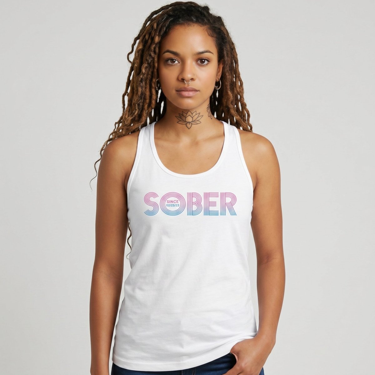 Retro Sober Since Sober Tank Top graphic detail (view 4)