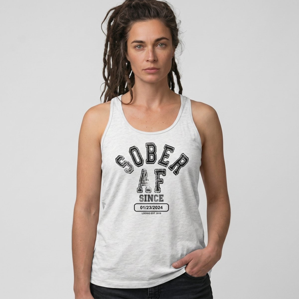 Sober AF Since  Women's Racerback Tank  | Custom Sobriety Date