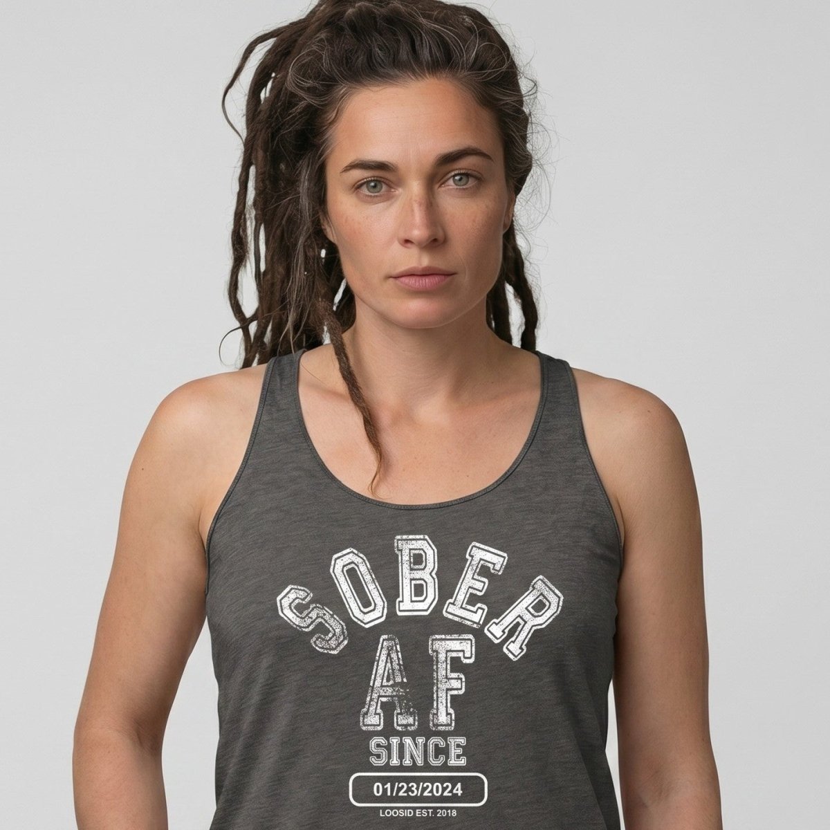 Sober AF Since  Women's Racerback Tank  | Custom Sobriety Date