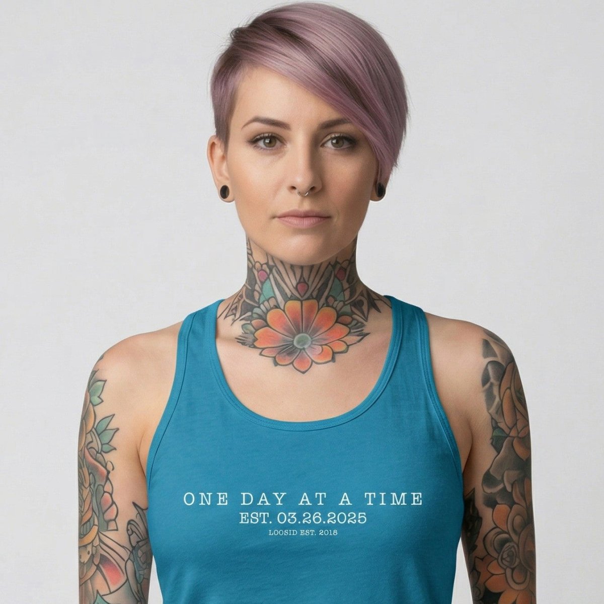 Women’s One Day At a Time Racerback Tank w/ Personalized Sobriety Date