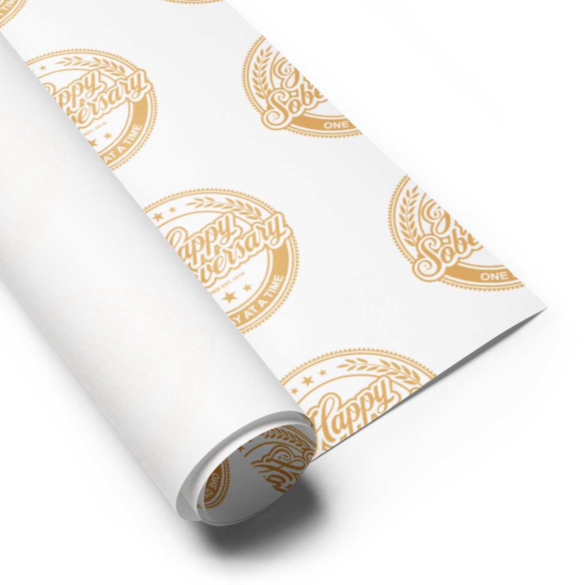 Happy Soberversary Shield Wrapping Paper Sobriety Gift flat lay styled image (view 3)