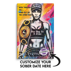 Sober Champ Women Canvas w/ Personalized Sobriety Date