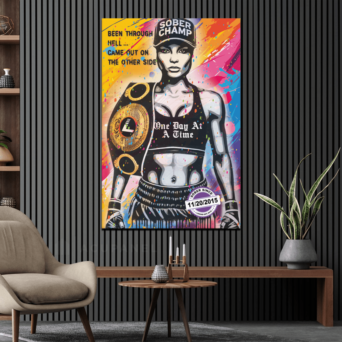 Sober Champ Women Canvas w/ Personalized Sobriety Date