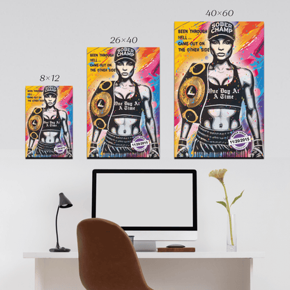 Sober Champ Women Canvas w/ Personalized Sobriety Date