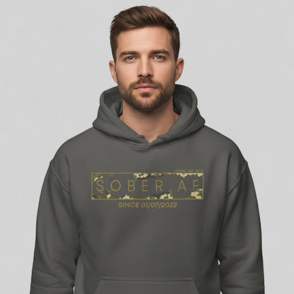 Recovery Hoodie | Men's Sober AF Camo Hoodie with Custom Sober Date