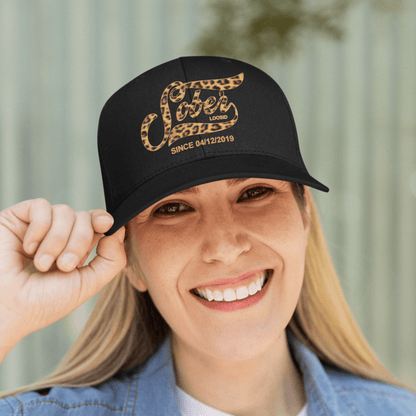 Leopard Sober Since Printed Trucker Cap w/ Personalized Sobriety Date